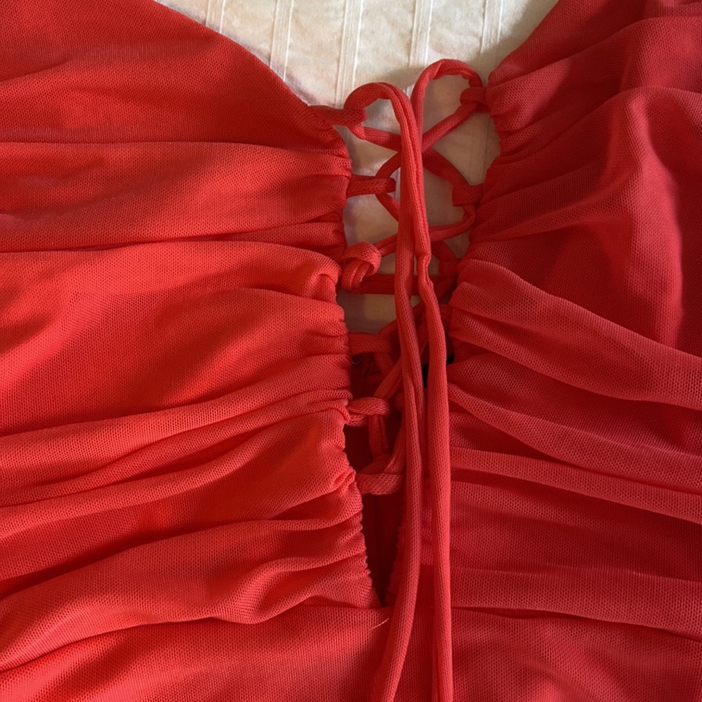 Lulus Ruched Lace-Up Mini Dress - Picture 5 of 6